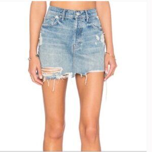 Mother The Vagabond Mini Fray Denim Skirt  in Hijacking the runway wash Sz 27